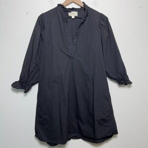 Flora Bea NYC Women Dress Small Black Minimalist‎ Poplin Preppy Mini Ruffle Tie